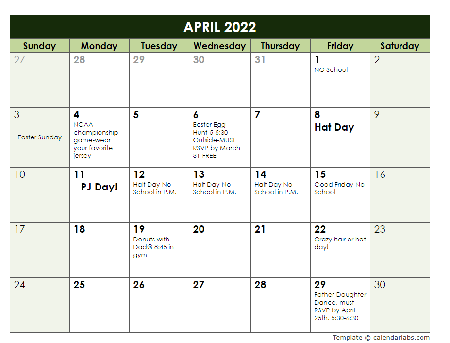 April's Calendar 